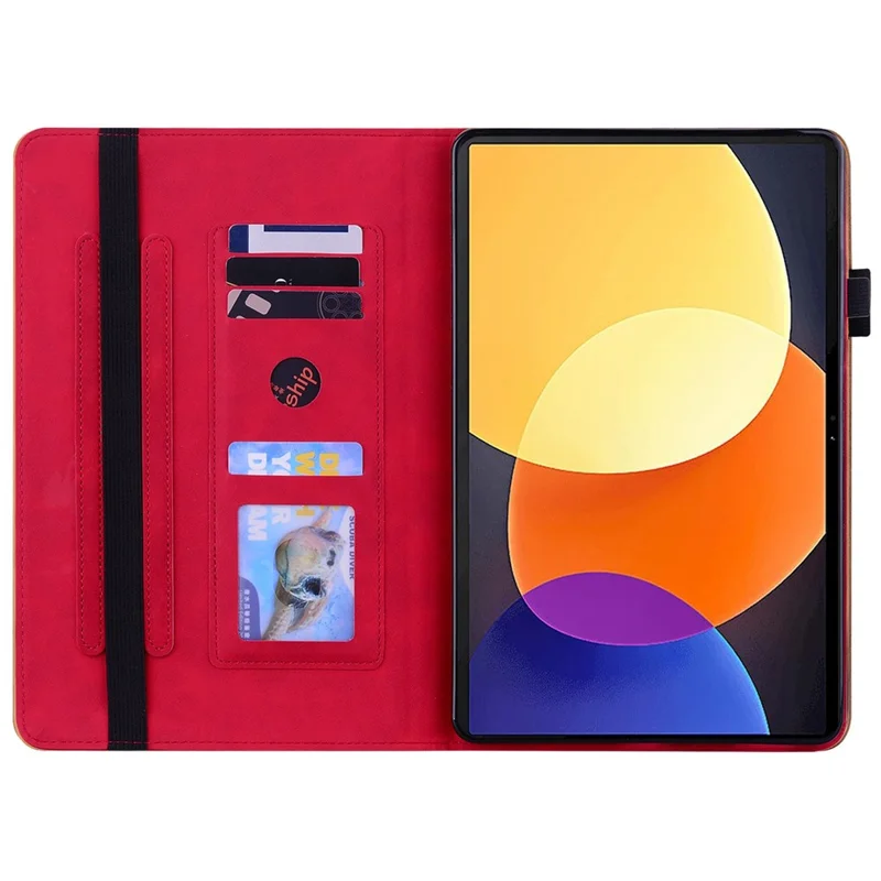 Корпус Планшета Для Кармана на Молнии Для Подушки Xiaomi Redmi, Крышка с Твердым Цветом Кожи Кожи с Эластичной Лентой - Красный