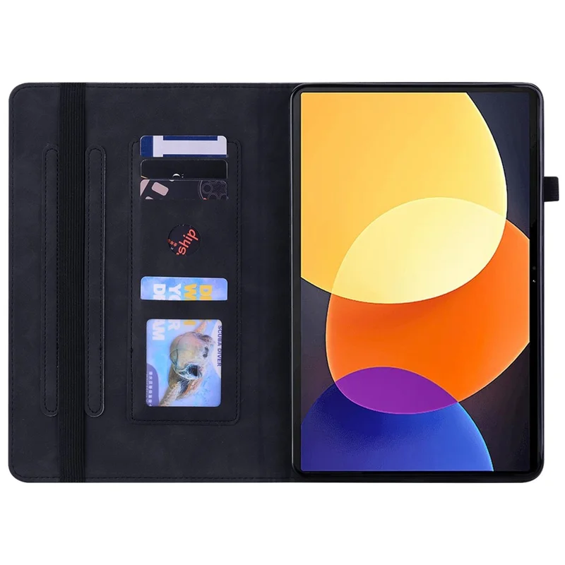 Caso de Couro PU Para Xiaomi Pad 5 Pro 12.4 (2022), Tampa do Comprimido de Cartão de Bolso Com Zíper de Cor Sólida Com Faixa Elástica - Preto