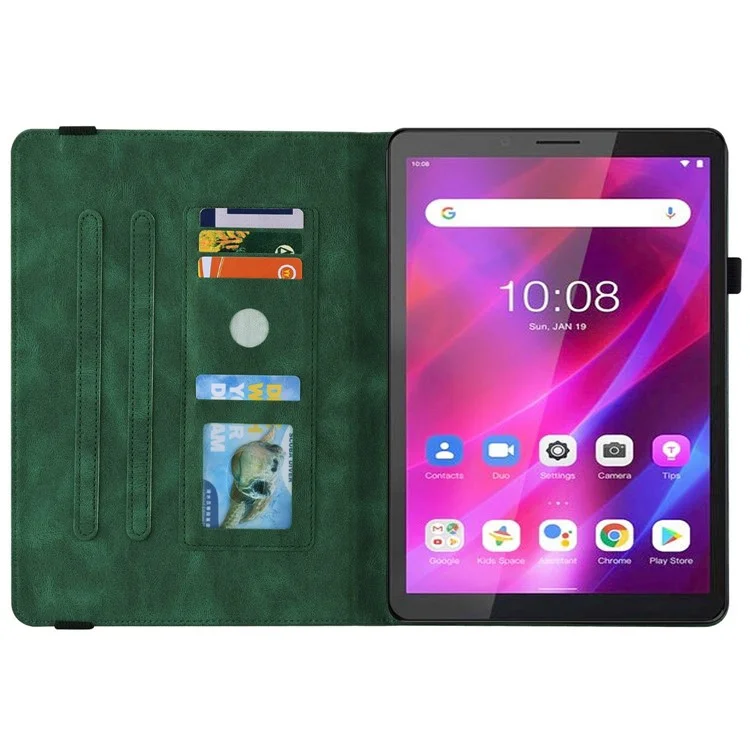 For Lenovo Tab M7 (3rd Gen) Imprinting Butterfly Flower Pattern Tablet Case Shockproof PU Leather Stand Card Holder Protective Cover - Green