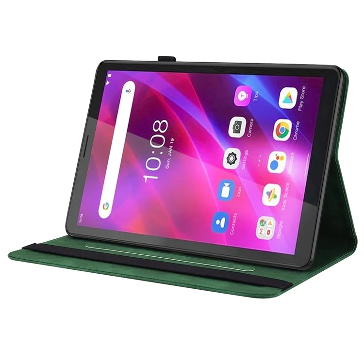 For Lenovo Tab M7 (3rd Gen) Imprinting Butterfly Flower Pattern Tablet Case Shockproof PU Leather Stand Card Holder Protective Cover - Green