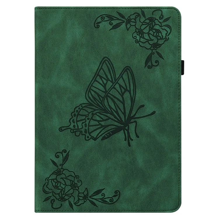 For Lenovo Tab M7 (3rd Gen) Imprinting Butterfly Flower Pattern Tablet Case Shockproof PU Leather Stand Card Holder Protective Cover - Green
