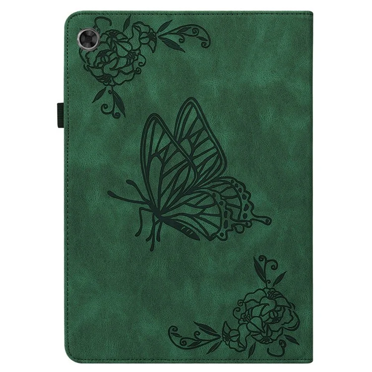 For Lenovo Tab M7 (3rd Gen) Imprinting Butterfly Flower Pattern Tablet Case Shockproof PU Leather Stand Card Holder Protective Cover - Green