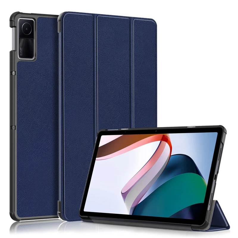 For Xiaomi Redmi Pad 10.6 PU Leather Full Protection Tablet Case Tri-fold Stand Auto Wake / Sleep Protective Cover - Dark Blue
