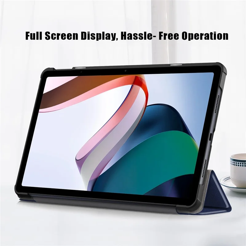 For Xiaomi Redmi Pad 10.6 PU Leather Full Protection Tablet Case Tri-fold Stand Auto Wake / Sleep Protective Cover - Dark Blue