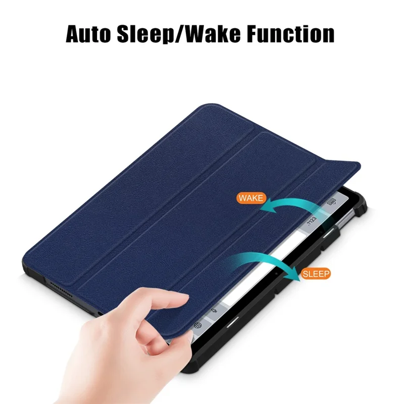 For Xiaomi Redmi Pad 10.6 PU Leather Full Protection Tablet Case Tri-fold Stand Auto Wake / Sleep Protective Cover - Dark Blue