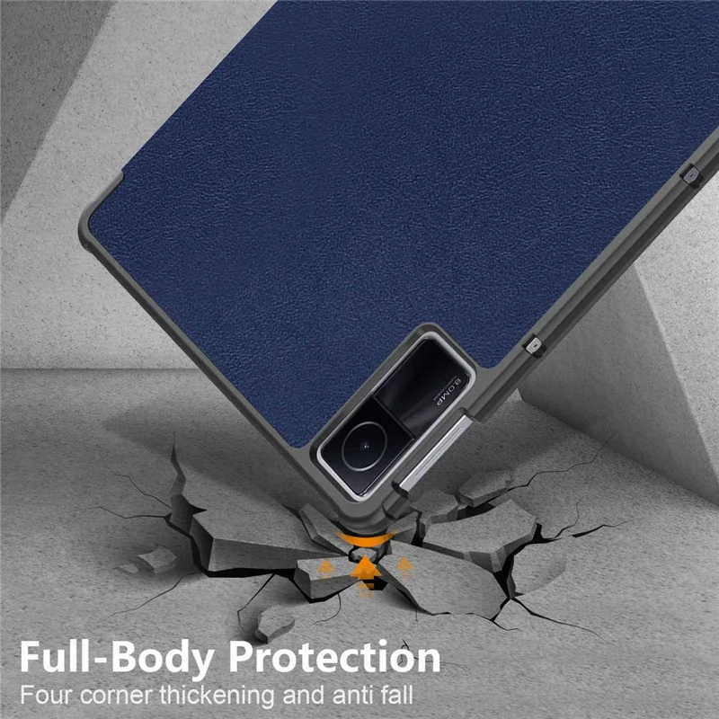 For Xiaomi Redmi Pad 10.6 PU Leather Full Protection Tablet Case Tri-fold Stand Auto Wake / Sleep Protective Cover - Dark Blue