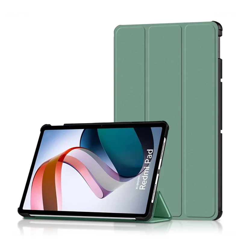 For Xiaomi Redmi Pad PU Leather Tablet Case Adjustable Tri-Fold Stand Shockproof Protective Case - Green