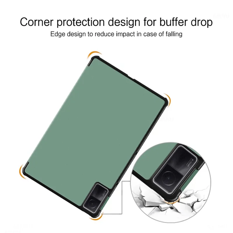 For Xiaomi Redmi Pad PU Leather Tablet Case Adjustable Tri-Fold Stand Shockproof Protective Case - Green