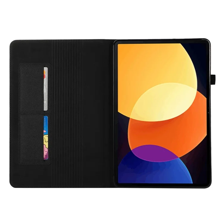 Para Xiaomi Pad 5 Pro 12.4 (2022) Textura de Tela PU Caja de Cuero Cubierta Protectora Con Ranuras Para Tarjetas - Negro