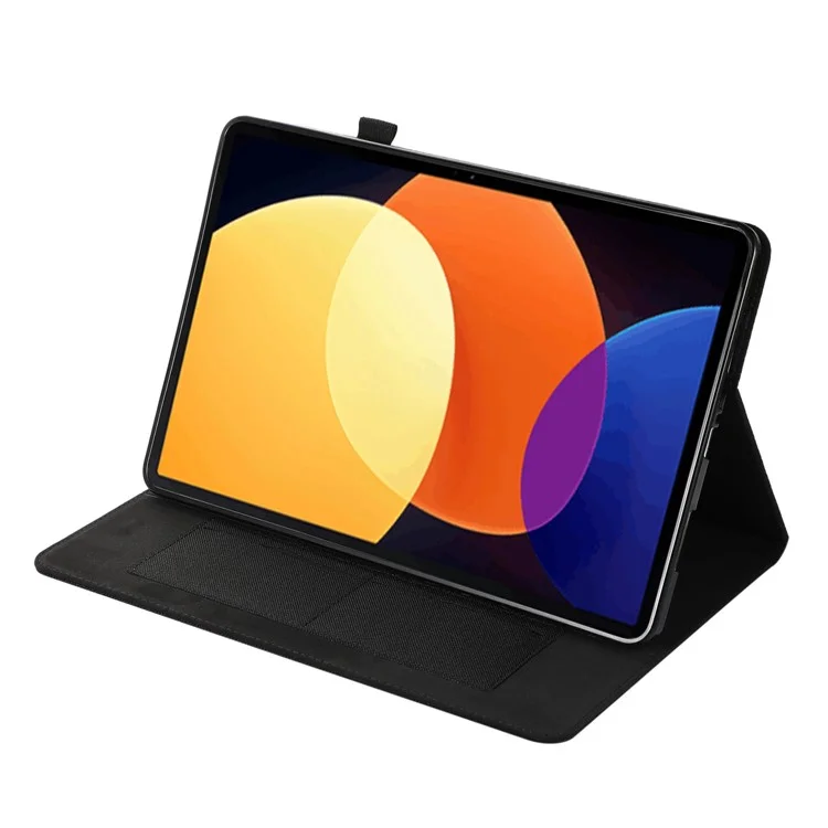 Para Xiaomi Pad 5 Pro 12.4 (2022) Textura de Tela PU Caja de Cuero Cubierta Protectora Con Ranuras Para Tarjetas - Negro