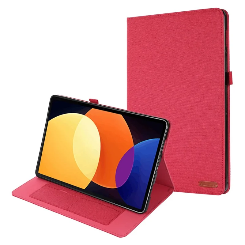 For Xiaomi Pad 5 Pro 12.4 (2022) Cloth Texture PU Leather Stand Case Tablet Protective Cover with Card Slots - Red