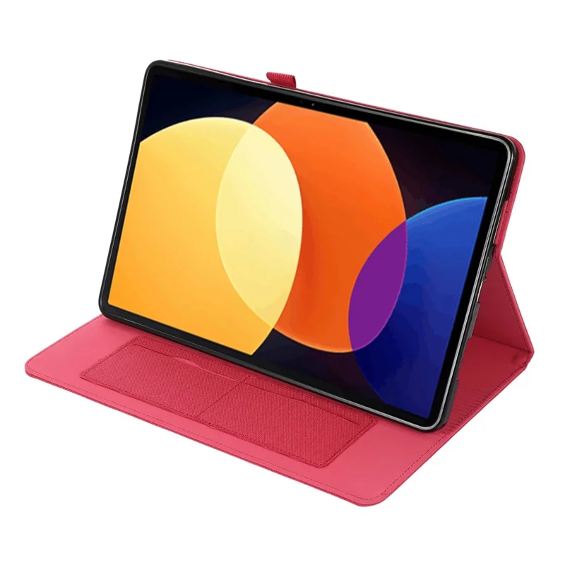 For Xiaomi Pad 5 Pro 12.4 (2022) Cloth Texture PU Leather Stand Case Tablet Protective Cover with Card Slots - Red