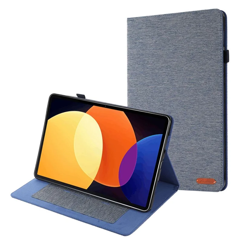 For Xiaomi Pad 5 Pro 12.4 (2022) Cloth Texture PU Leather Stand Case Tablet Protective Cover with Card Slots - Blue