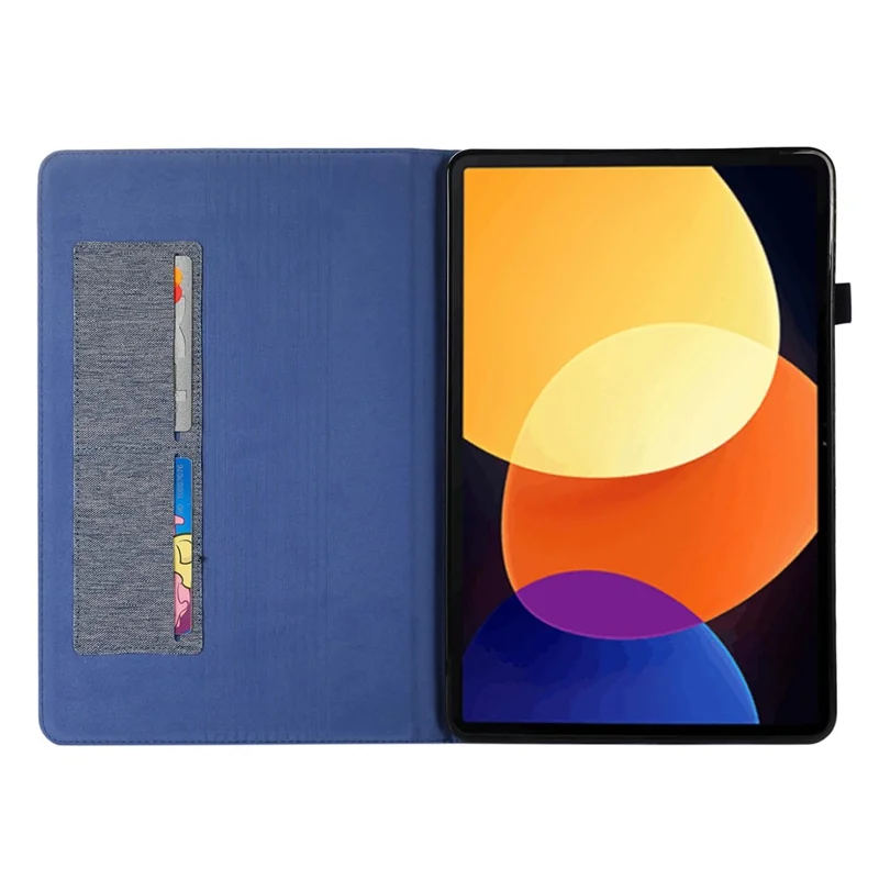 For Xiaomi Pad 5 Pro 12.4 (2022) Cloth Texture PU Leather Stand Case Tablet Protective Cover with Card Slots - Blue