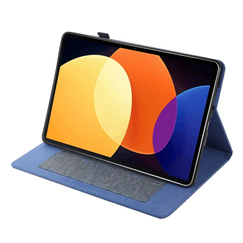 For Xiaomi Pad 5 Pro 12.4 (2022) Cloth Texture PU Leather Stand Case Tablet Protective Cover with Card Slots - Blue