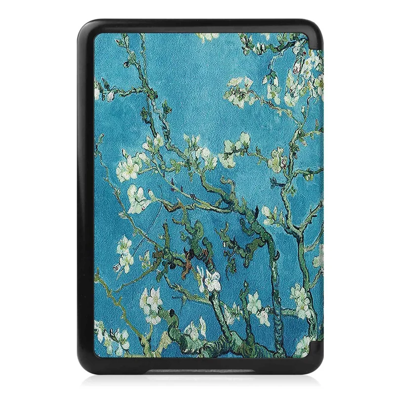 For Amazon Kindle 6 inch (2024) / (2022) PU Leather + PC Protective Case Pattern Printing Auto Sleep / Wake E-Reader Cover - Apricot Blossom