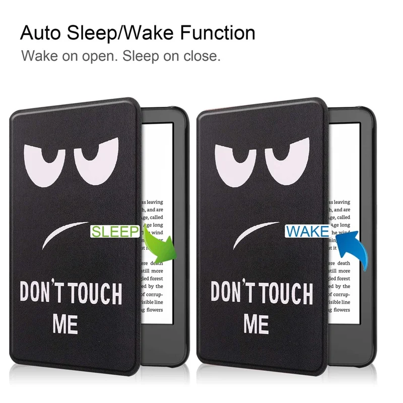 Para Amazon Kindle 6" (2022) PU Leather + PC Protective Case Pattern Printing Auto Sleep / Wake E-Reader Cover - Don't Touch Me