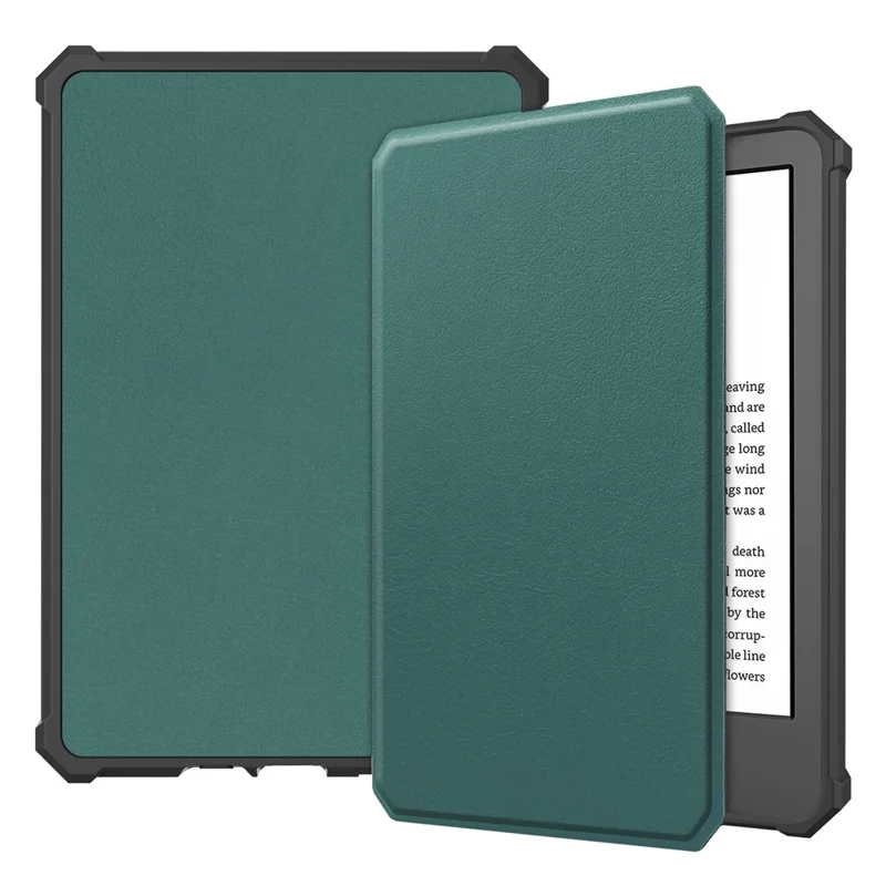 Für Amazon Kindle 6" (2022) PU-Leder + TPU-Hülle, Full Protection E-Reader-Cover mit automatischem Schlaf-/Aufwach-Modus - Schwärzlichgrün