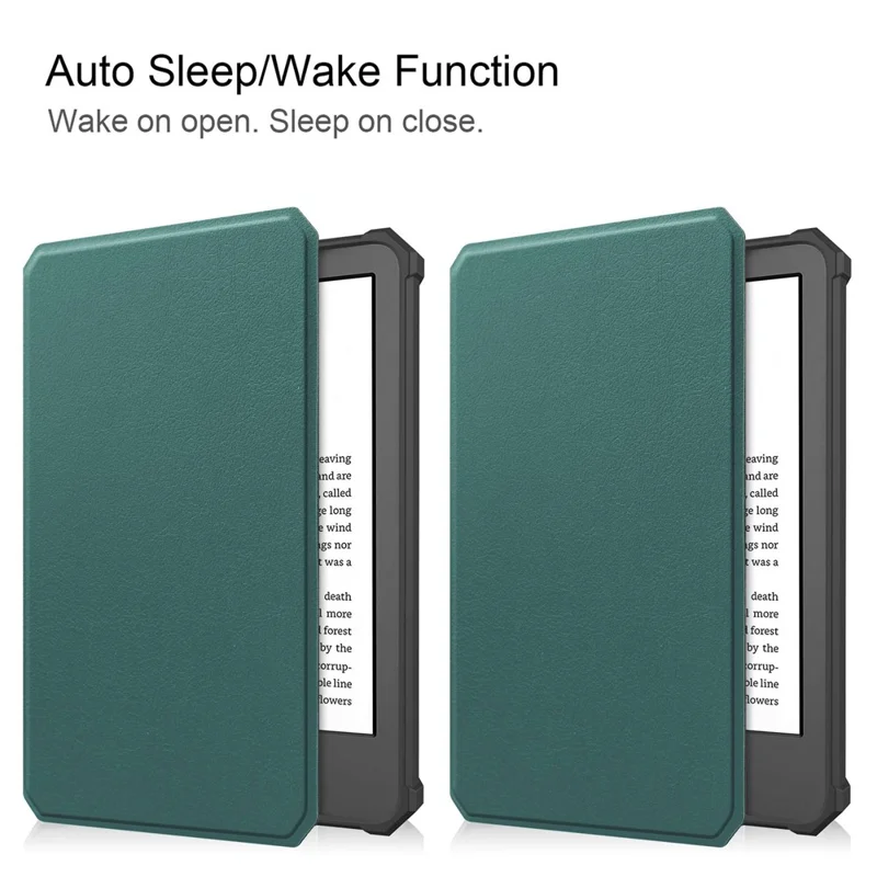 Für Amazon Kindle 6" (2022) PU-Leder + TPU-Hülle, Full Protection E-Reader-Cover mit automatischem Schlaf-/Aufwach-Modus - Schwärzlichgrün