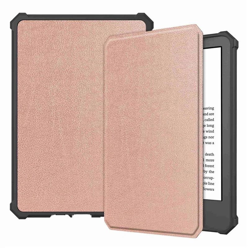 For Amazon Kindle 6 inch (2024) / (2022) PU Leather + TPU Case Full Protection E-Reader Cover with Auto Sleep / Wake - Rose Gold