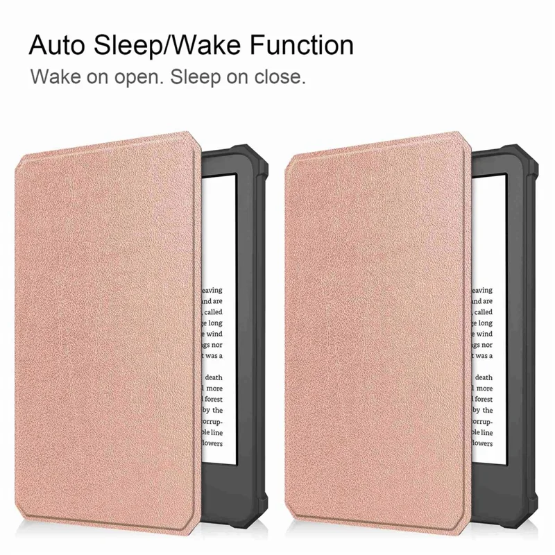 For Amazon Kindle 6 inch (2024) / (2022) PU Leather + TPU Case Full Protection E-Reader Cover with Auto Sleep / Wake - Rose Gold