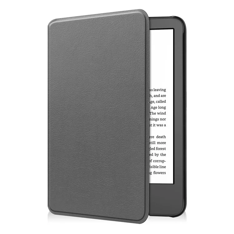 Для Amazon Kindle 6" (2022) Solid Color PU Leather Cover Auto Sleep / Wake Anti-Scratch E-Reader Case - Grey