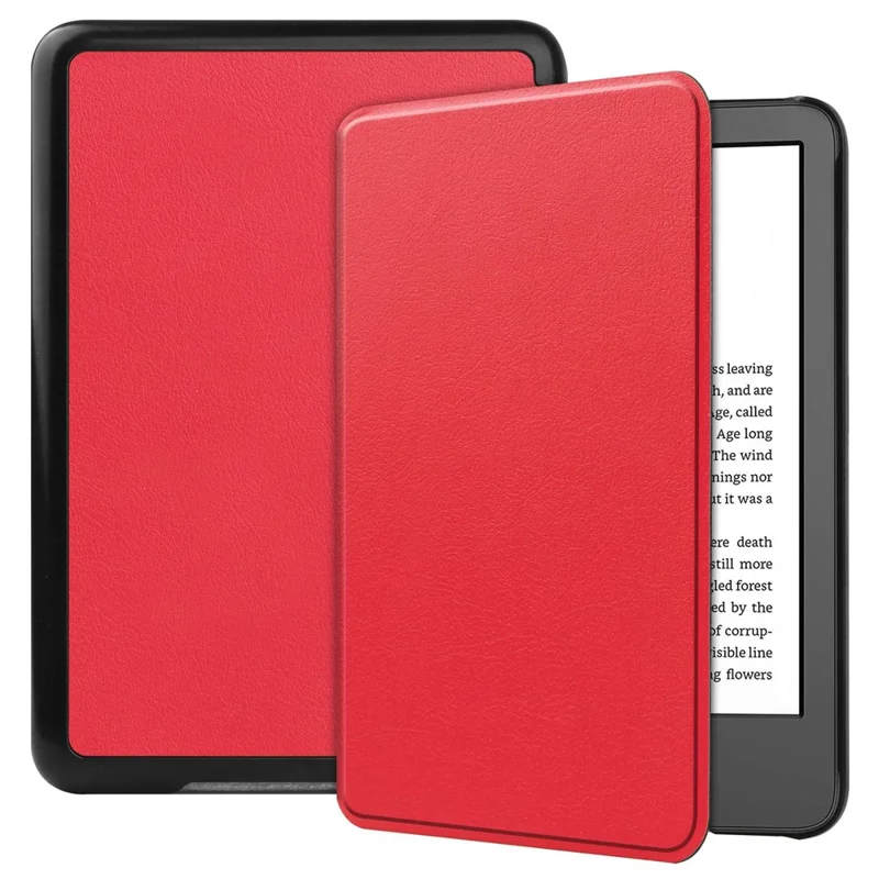 For Amazon Kindle 6 inch (2024) / (2022) Solid Color PU Leather Cover Auto Sleep / Wake Anti-Scratch E-Reader Case - Red