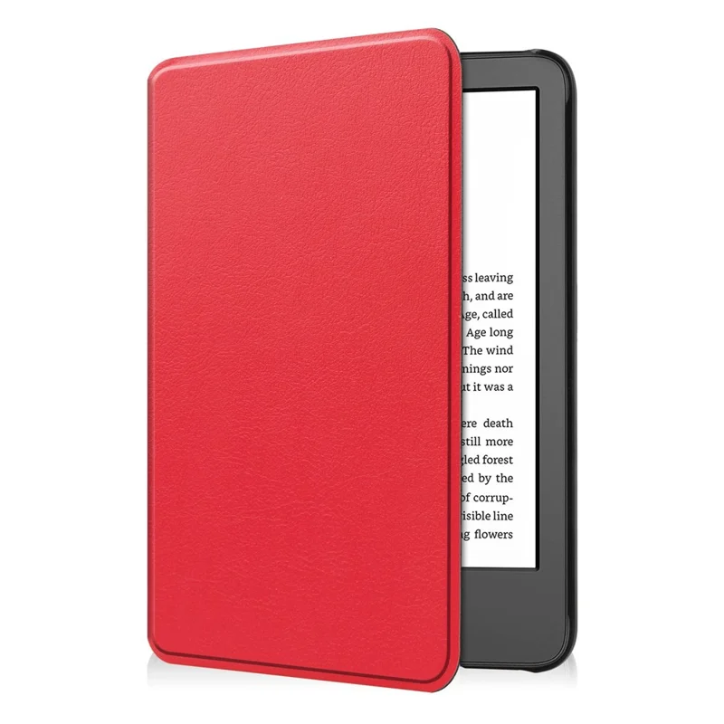 For Amazon Kindle 6 inch (2024) / (2022) Solid Color PU Leather Cover Auto Sleep / Wake Anti-Scratch E-Reader Case - Red