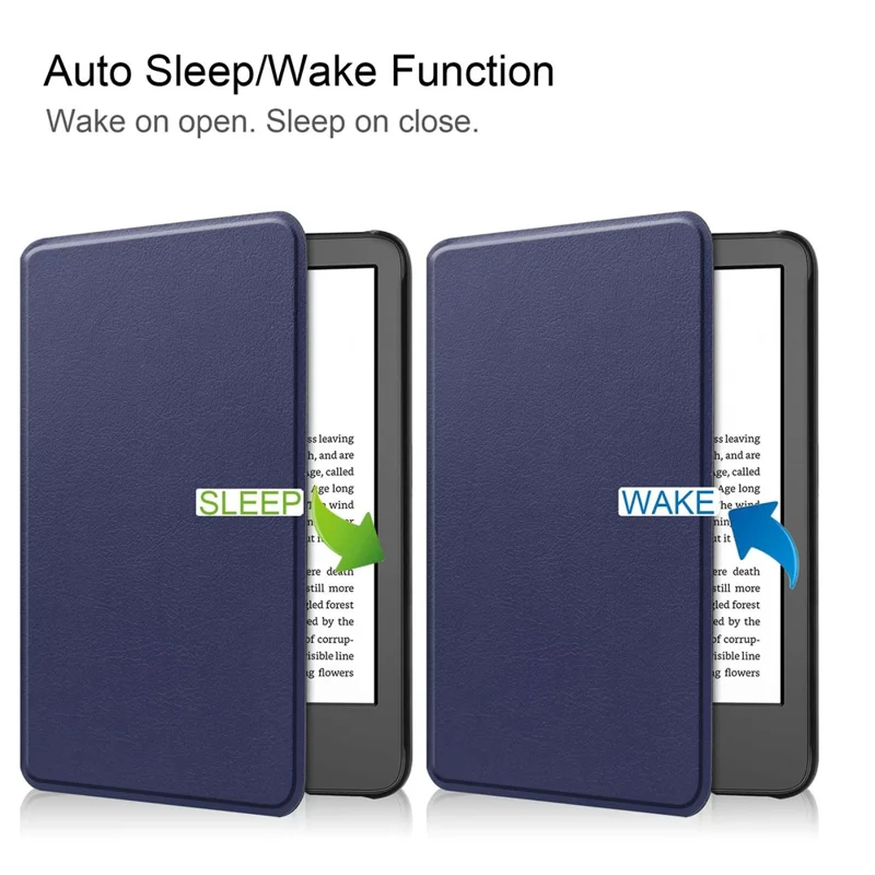 Para Amazon Kindle 6" (2022) Funda de piel sintética de color sólido Activación/Desactivación automática Antiarañazos Funda para lector electrónico - Azul oscuro
