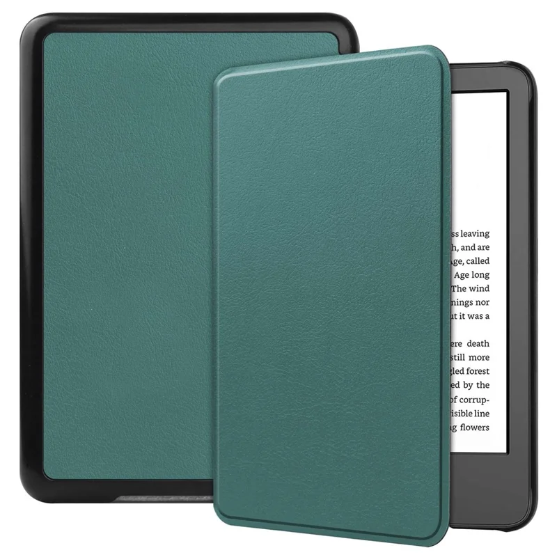 Cover in ecopelle colore tinta unita per Amazon Kindle 6 pollici (2024) / (2022), custodia anti-graffio con accensione/spegnimento automatico - Verde scuro
