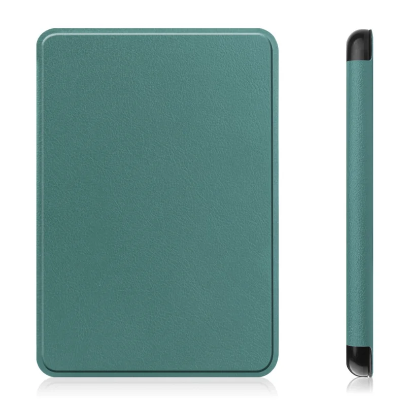 Cover in ecopelle colore tinta unita per Amazon Kindle 6 pollici (2024) / (2022), custodia anti-graffio con accensione/spegnimento automatico - Verde scuro