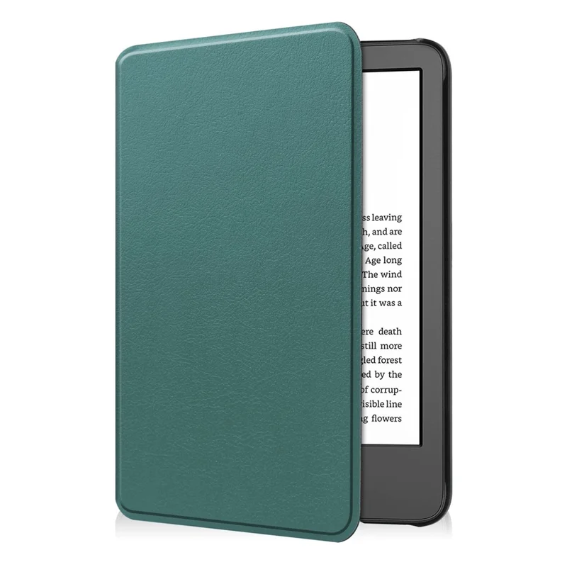 Cover in ecopelle colore tinta unita per Amazon Kindle 6 pollici (2024) / (2022), custodia anti-graffio con accensione/spegnimento automatico - Verde scuro