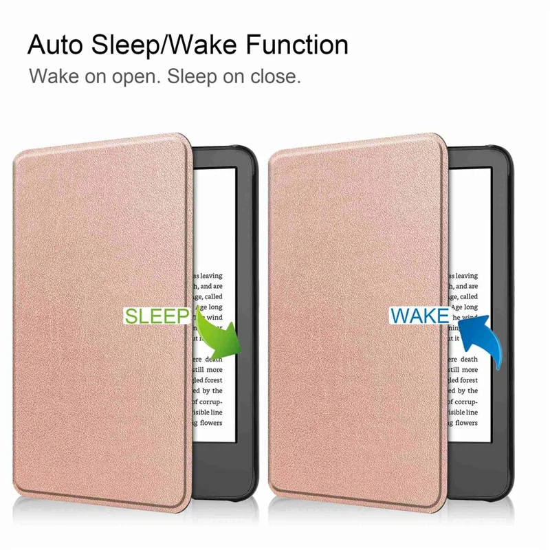 غطاء جلد PU بلون سادة لهاتف Amazon Kindle بحجم 6 بوصة (2024) / (2022)، حالة قارئ إلكتروني مقاومة للخدوش مع وظيفة الإيقاف والاستئناف التلقائي - ذهبي وردي