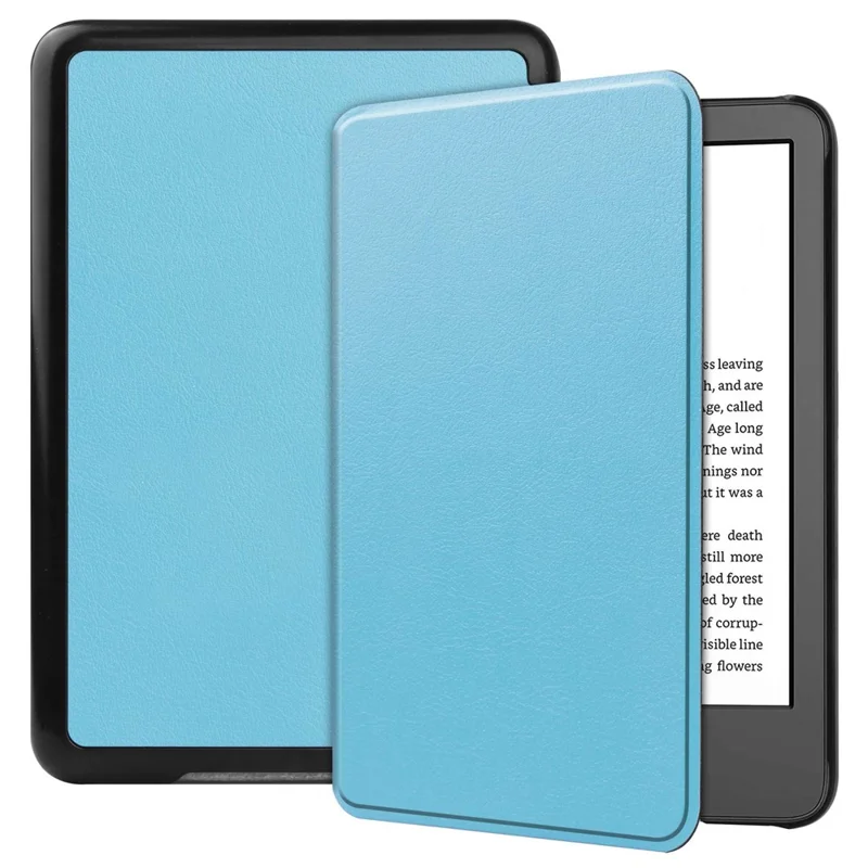 Capa de Couro Sintético Cor Sólida para Amazon Kindle 6 polegadas (2024) / (2022), Capa com Função Automática de Suspensão/Ligação, Capa Anti-Risco para Leitor de E-Books - Azul Céu