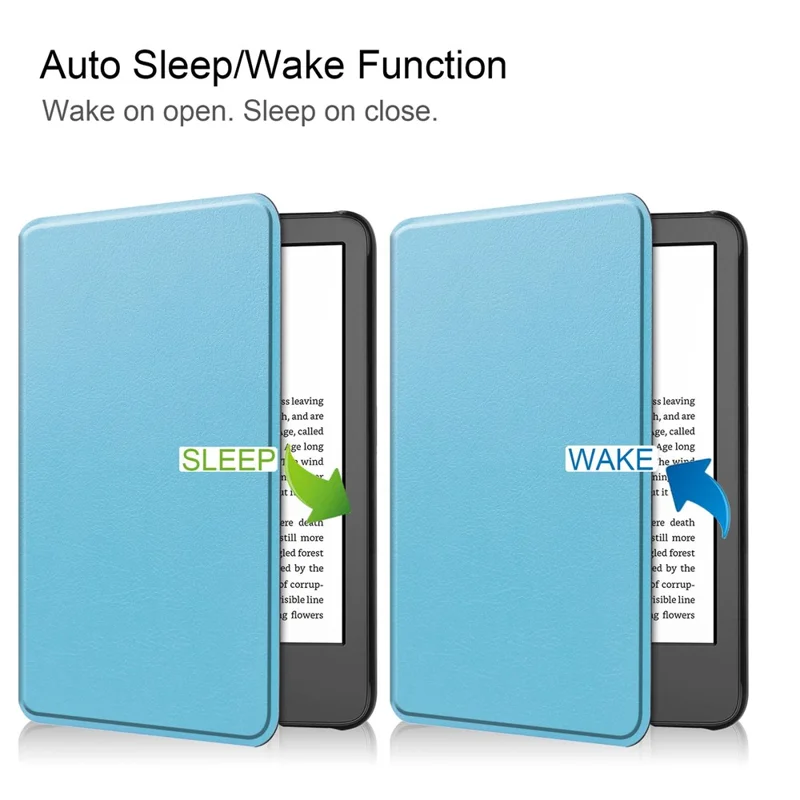 Capa de Couro Sintético Cor Sólida para Amazon Kindle 6 polegadas (2024) / (2022), Capa com Função Automática de Suspensão/Ligação, Capa Anti-Risco para Leitor de E-Books - Azul Céu