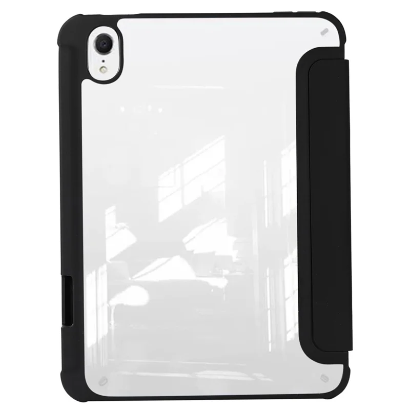 For iPad mini (2024) / mini (2021) PU Leather + TPU + Acrylic Transparent Tablet Case Tri-Fold Stand Protective Cover - Black