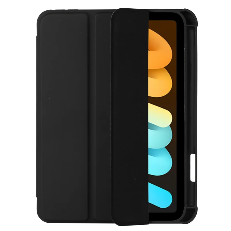 For iPad mini (2024) / mini (2021) PU Leather + TPU + Acrylic Transparent Tablet Case Tri-Fold Stand Protective Cover - Black