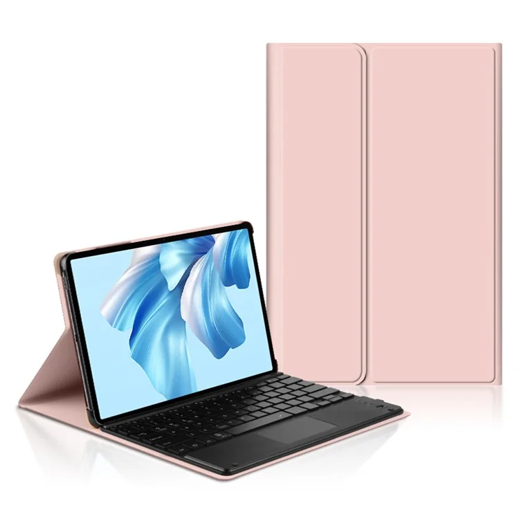 JIUYU For Huawei MateBook E Go Detachable Bluetooth-compatible Keyboard with Hinge Stand Leather Case - Pink