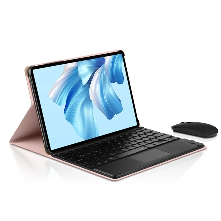 JIUYU For Huawei MateBook E Go Detachable Bluetooth-compatible Keyboard with Hinge Stand Leather Case - Pink