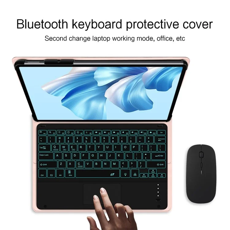 JIUYU For Huawei MateBook E Go Detachable Bluetooth-compatible Keyboard with Hinge Stand Leather Case - Pink