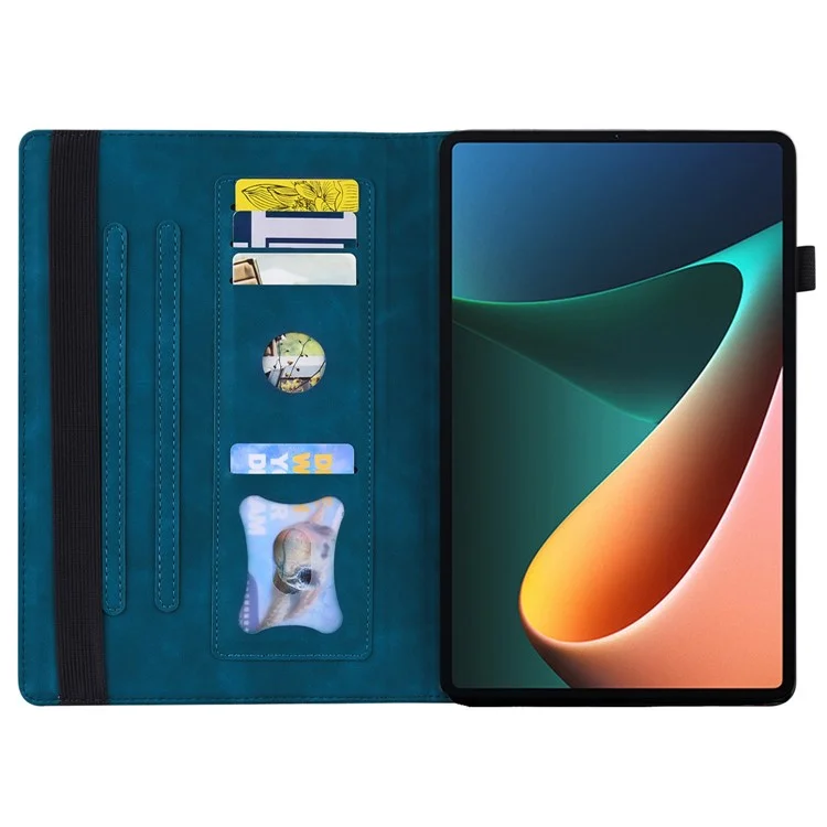 Для Xiaomi Pad 5 Pro PU Кожаная Таблетная Стойка Стенда Стенда Протектора Против Царапин с Держателем Карандаша и Закрытия Эластичной Полосы - Синий