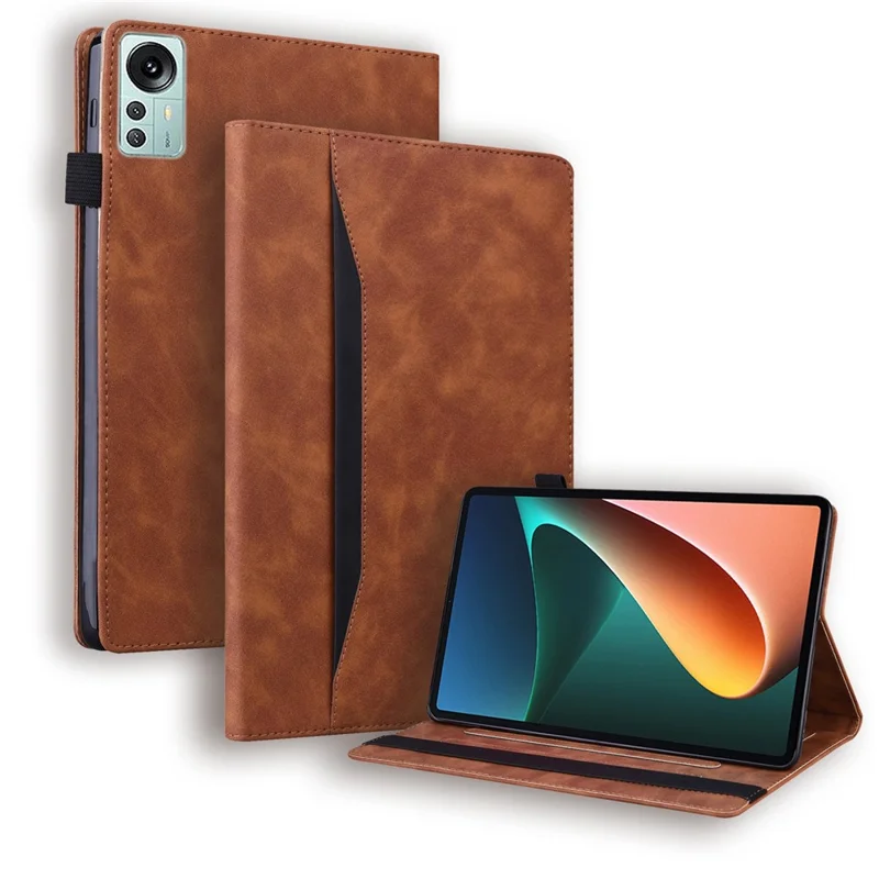 Pour Xiaomi Pad 5 Pro pu le Cuir de Table de Tablette de Tablette de Support de Support de Protection Anti-rayures Avec Support de Crayon et Fermeture de Bande Élastique - Brun