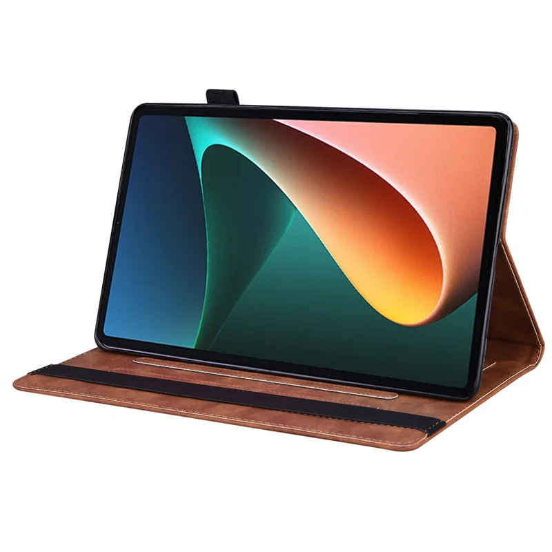 Pour Xiaomi Pad 5 Pro pu le Cuir de Table de Tablette de Tablette de Support de Support de Protection Anti-rayures Avec Support de Crayon et Fermeture de Bande Élastique - Brun