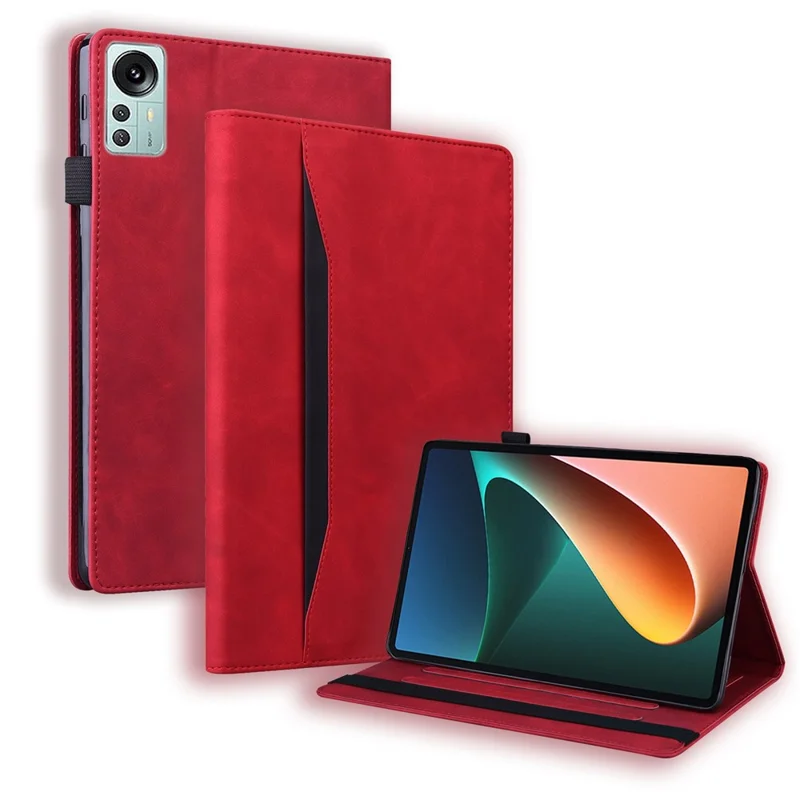 Para Xiaomi Pad 5 Pro PU PU Catulho Capa de Comprimento Paratura Anti-rurck Cobertura Compreta Com Outor de Lavoreiro e Elasic - Vermelho