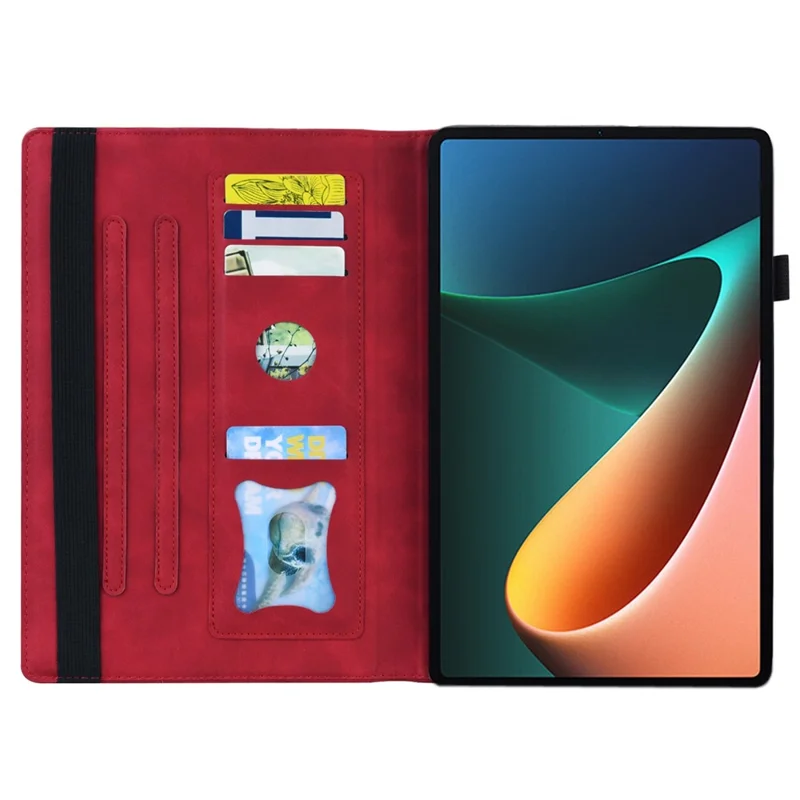 Para Xiaomi Pad 5 Pro PU PU Catulho Capa de Comprimento Paratura Anti-rurck Cobertura Compreta Com Outor de Lavoreiro e Elasic - Vermelho