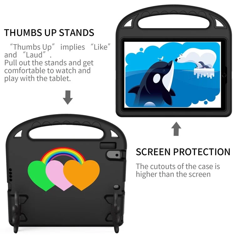 Для Ipad Air (2013) / Воздух 2 / Ipad 9,7-дюймовый (2017) /(2018) EVA Protective Case Love Heart Fasher Shape Cover Tablet Cover с Ручкой Рукоятки / Подставка - Черный