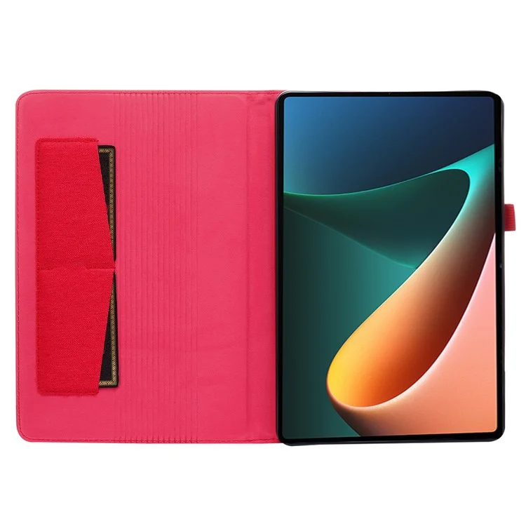 Чехол из текстурной ткани для Xiaomi Pad 5 / Pad 5 Pro, полная защита корпуса, держатель для карт, подставка для чтения - Красный