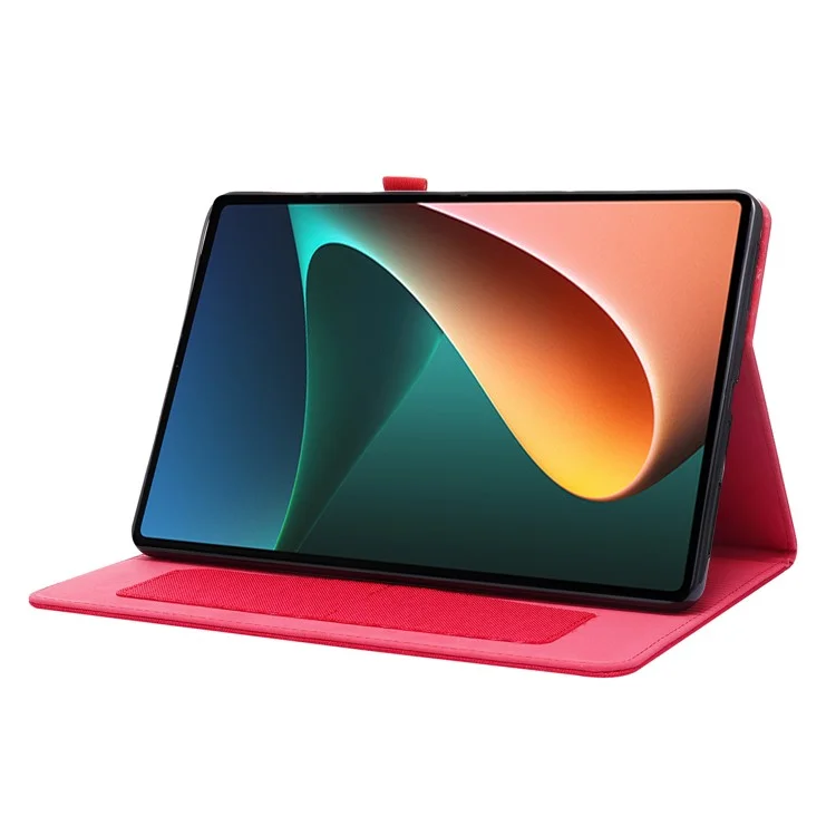 Чехол из текстурной ткани для Xiaomi Pad 5 / Pad 5 Pro, полная защита корпуса, держатель для карт, подставка для чтения - Красный