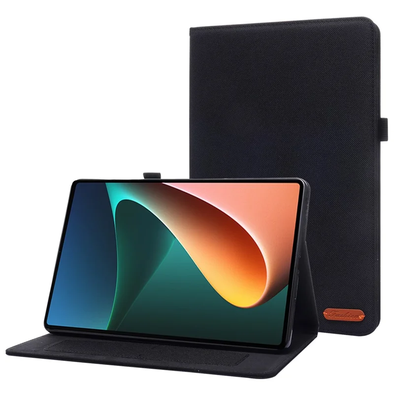For Xiaomi Pad 5 / Pad 5 Pro Cloth Texture Tablet Case Full Body Protection PU Leather Card Holder Folio Stand Cover - Black