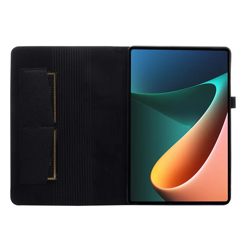 For Xiaomi Pad 5 / Pad 5 Pro Cloth Texture Tablet Case Full Body Protection PU Leather Card Holder Folio Stand Cover - Black